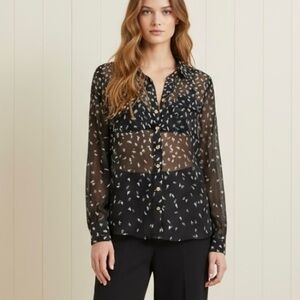 Anthropologie I.Madeline Silk Top Sz S Black Chiffon Gold Buttons Sheer Goth